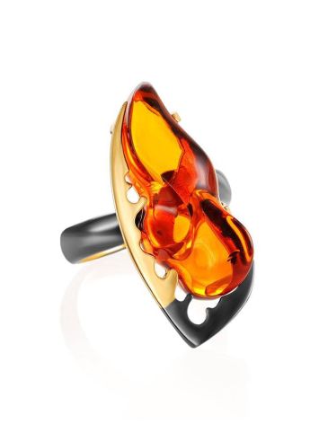 Adjustable Gold-Plated Ring With Cognac Amber The Triumph, Ring Size: Adjustable, image 