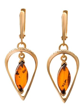 Gold Plated Earrings With Cognac Amber And Champagne Crystals The Raphael, image 
