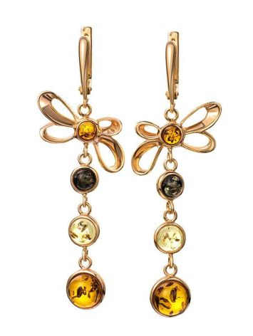 Gold-Plated Dangle Earrings With Multicolor Amber The Caprice, image 