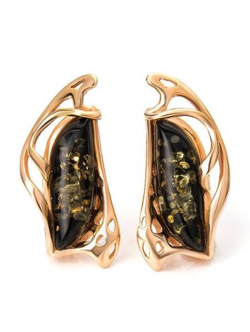 Green Amber Earrings In Gold-Plated Silver The Illusion, image 