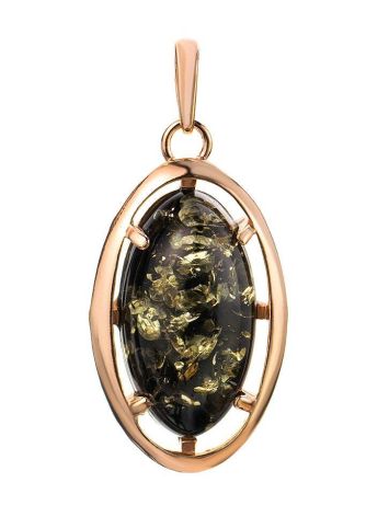 Oval Gold-Plated Pendant With Green Amber The Elegy, image 