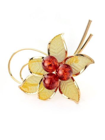 Luminous Gold Plated Brooch With Cherry Amber The Beoluna, image 