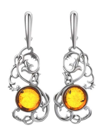 Voluptuous Silver Drop Earrings With Cognac Amber The Tivoli, image 