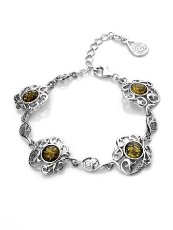 Fabulous Silver Link Bracelet With Green Amber The Tivoli, image 