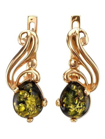 Adorable Green Amber Earring In Gold The Swan, image 