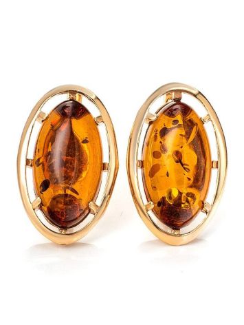 Oval Gold-Plated Earrings With Cognac Amber The Elegy, image 