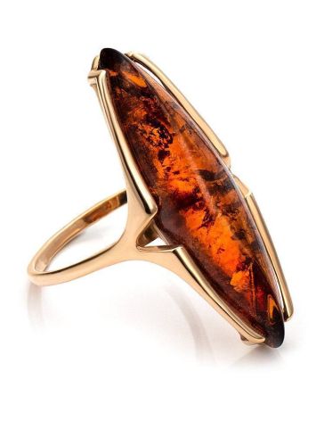 Gold-Plated Silver Ring With Cognac Amber The Barcelona​, Ring Size: 5.5 / 16, image 
