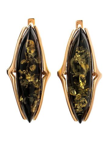 Gold-Plated Silver Earrings With Green Amber The Barcelona, image 