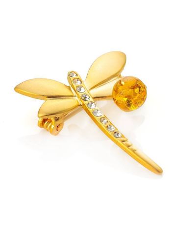Gold Plated Dragonfly Brooch With Lemon Amber And Crystals The Beoluna, image 