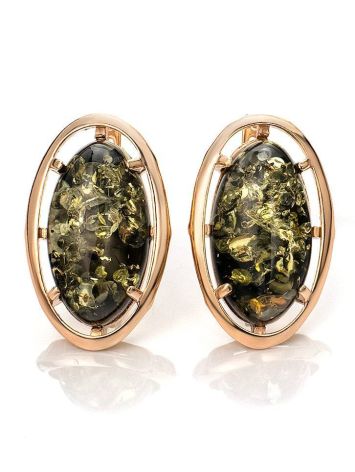 Oval Gold-Plated Earrings With Green Amber The Elegy, image 
