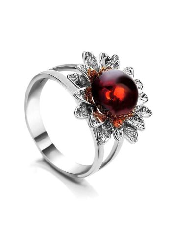 Sterling Silver Ring With Cherry Amber The Aster, Ring Size: 9 / 19, image 