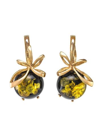 Beautiful Amber Earrings In Gold-Plated Silver The Paradise, image 