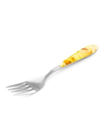 Sterling Silver Dessert Fork With Amber Mosaic, image 