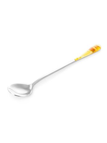 Sterling Silver Dessert Spoon With Honey Amber Mosaic, image 
