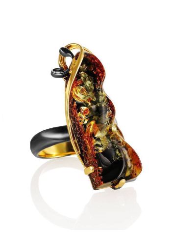 One Size Amber Ring In Gold-Plated Silver The Rialto, Ring Size: Adjustable, image 