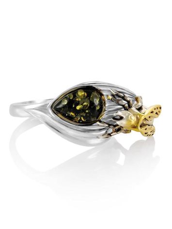 Cocktail Amber Ring In Sterling Silver The Bee, Ring Size: 9 / 19, image 