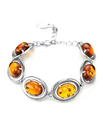 Sterling Silver link Bracelet With Cognac Amber The Sonnet, image 