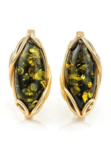 Green Amber Earrings In Gold-Plated Silver The Rococo, image 