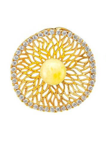 Round Amber Pendant In Gold-Plated Silver With Crystals The Venus, image 