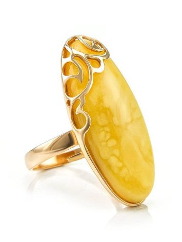 Elongated Amber Ring In Gold, Ring Size: Adjustable, image 