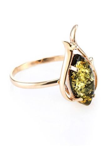 Bright Gold-Plated Ring With Green Amber The Tulip, Ring Size: 13 / 22, image 