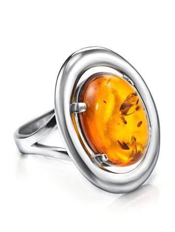 Oval Silver Ring With Cognac Amber The Sonnet, Ring Size: 9 / 19, image 