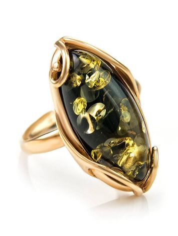 Bold Gold-Plated Ring With Green amber The Rococo, Ring Size: 5.5 / 16, image , picture 4