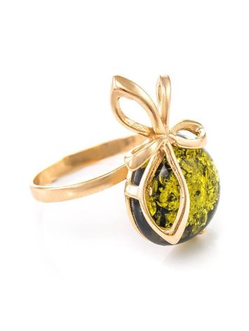 Green Amber Ring In Gold-Plated Silver The Paradise, Ring Size: 5 / 15.5, image 