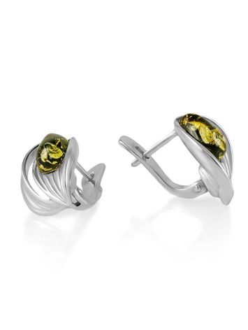 Sterling Silver Earrings With Green Amber The Bee, image 
