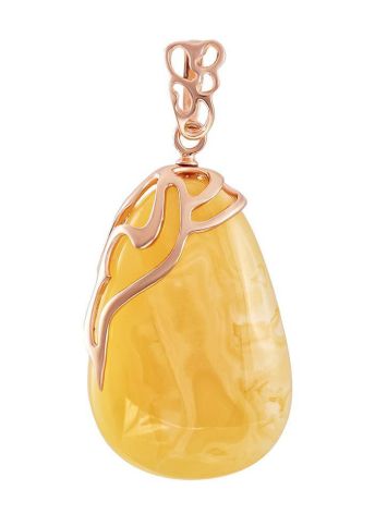Gold-Plated Teardrop Pendant With Honey Amber The Cascade, image 