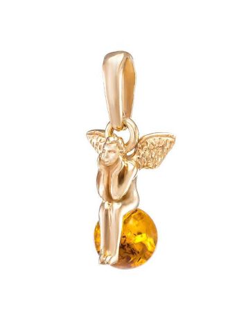 Cognac Amber Pendant In Gold-Plated Silver The Angel, image 