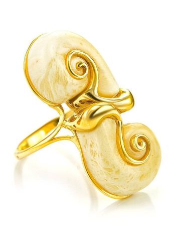 Bold Gold-Plated Ring With White Amber The Snail, Ring Size: 11.5 / 21, image 