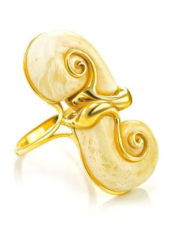 Bold Gold-Plated Ring With White Amber The Snail, Ring Size: 12 / 21.5, image 