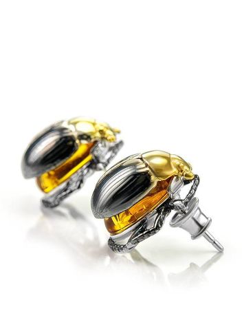 Amber Stud Earrings In Sterling Silver The Scarab, image 