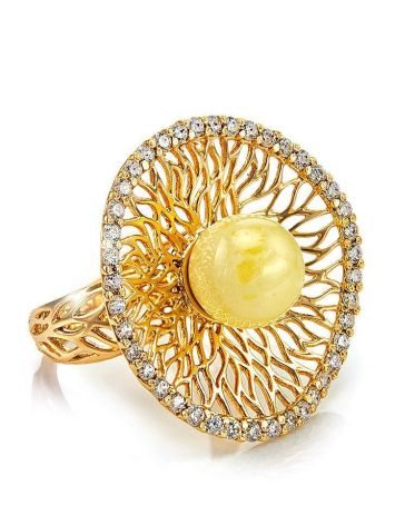 Wonderful Honey Amber Ring In Gold-Plated Silver With Crystals The Venus, Ring Size: 13 / 22, image 