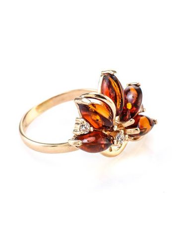 Gold-Plated Ring With Cognac Amber And Crystals The Verbena, Ring Size: 11.5 / 21, image 