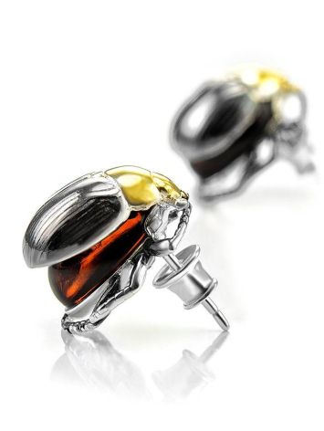 Amber Stud Earrings In Sterling Silver The Scarab, image 