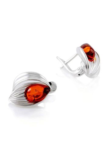 Lovely Silver Earrings With Cognac Amber The Bee, image 