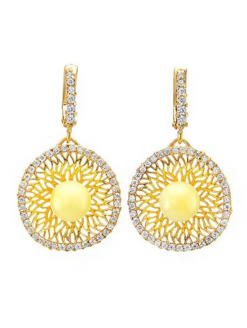 Drop Amber Earrings In Gold-Plated Silver With Crystals The Venus, image 
