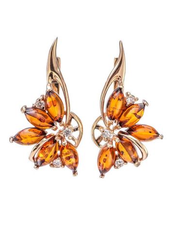 Amber Earrings In Gold-Plated Silver With Crystals The Lotus, image 