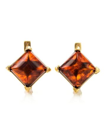 Geometric Amber Earrings In Gold-Plated Silver The Athena, image 