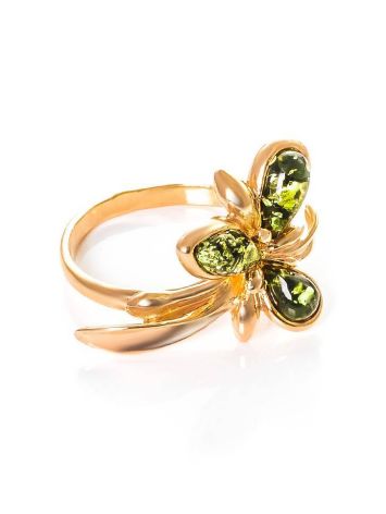 Gold-Plated Ring With Green Amber The Verbena, Ring Size: 13 / 22, image 