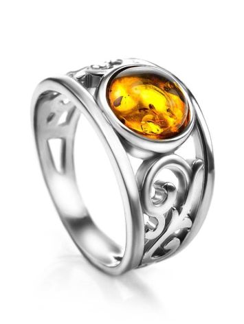 Cognac Amber Ring In Sterling Silver The Scheherazade, Ring Size: 11 / 20.5, image 