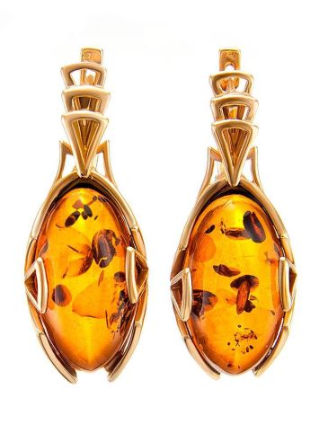 Gold-Plated Earrings With Cognac Amber The Rendezvous, image 