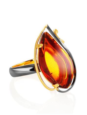 One Size Amber Ring In Gold-Plated Silver The Rialto, Ring Size: Adjustable, image 