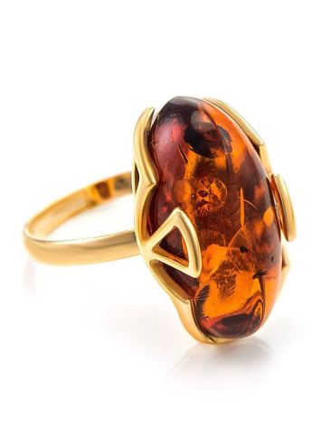 Gold-Plated Ring With Cognac Amber The Rendezvous, Ring Size: 6 / 16.5, image 