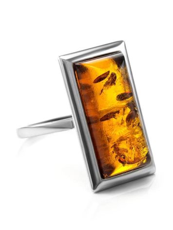 Bold Geometric Silver Ring With Cognac Amber The Chelsea, Ring Size: 13 / 22, image 