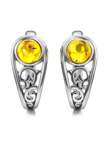 Cute Silver Earrings With Cognac Amber The Scheherazade, image 
