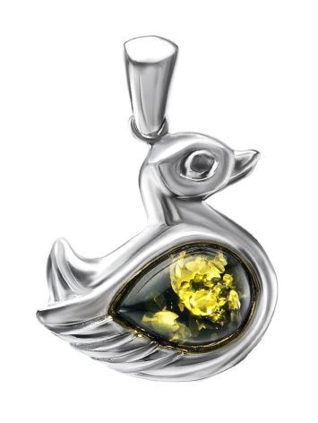 Silver Duck Pendant With Green Amber, image 