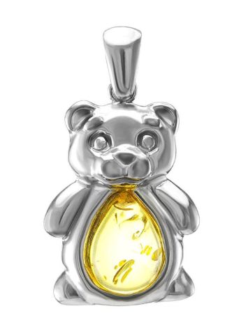 Silver Teddy Bear Pendant With Lemon Amber, image 